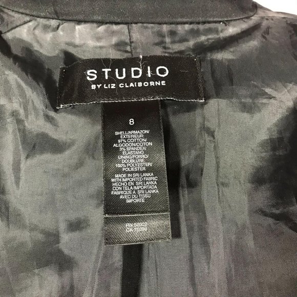 Studio Liz Claiborne Size 8 Black Button Front Blazer Jacket 3/4 Sleeves Stretch - Picture 8 of 9